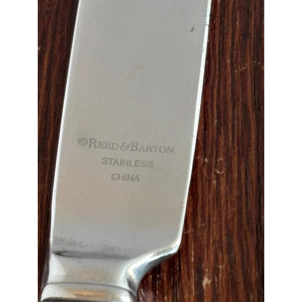 Reed & Barton Ashland Matte Stainless Steel Dinner Knives Set of 6 Scroll Design